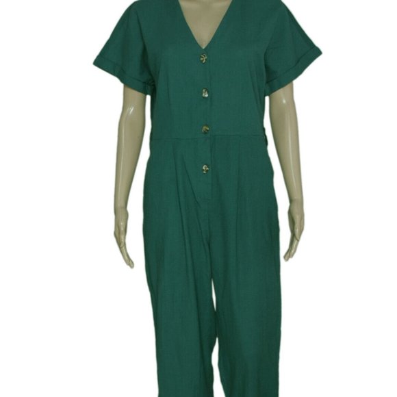 Old khaki jumpsuit Green Button Cotton Wide Leg New M 10 - Picture 5 of 6